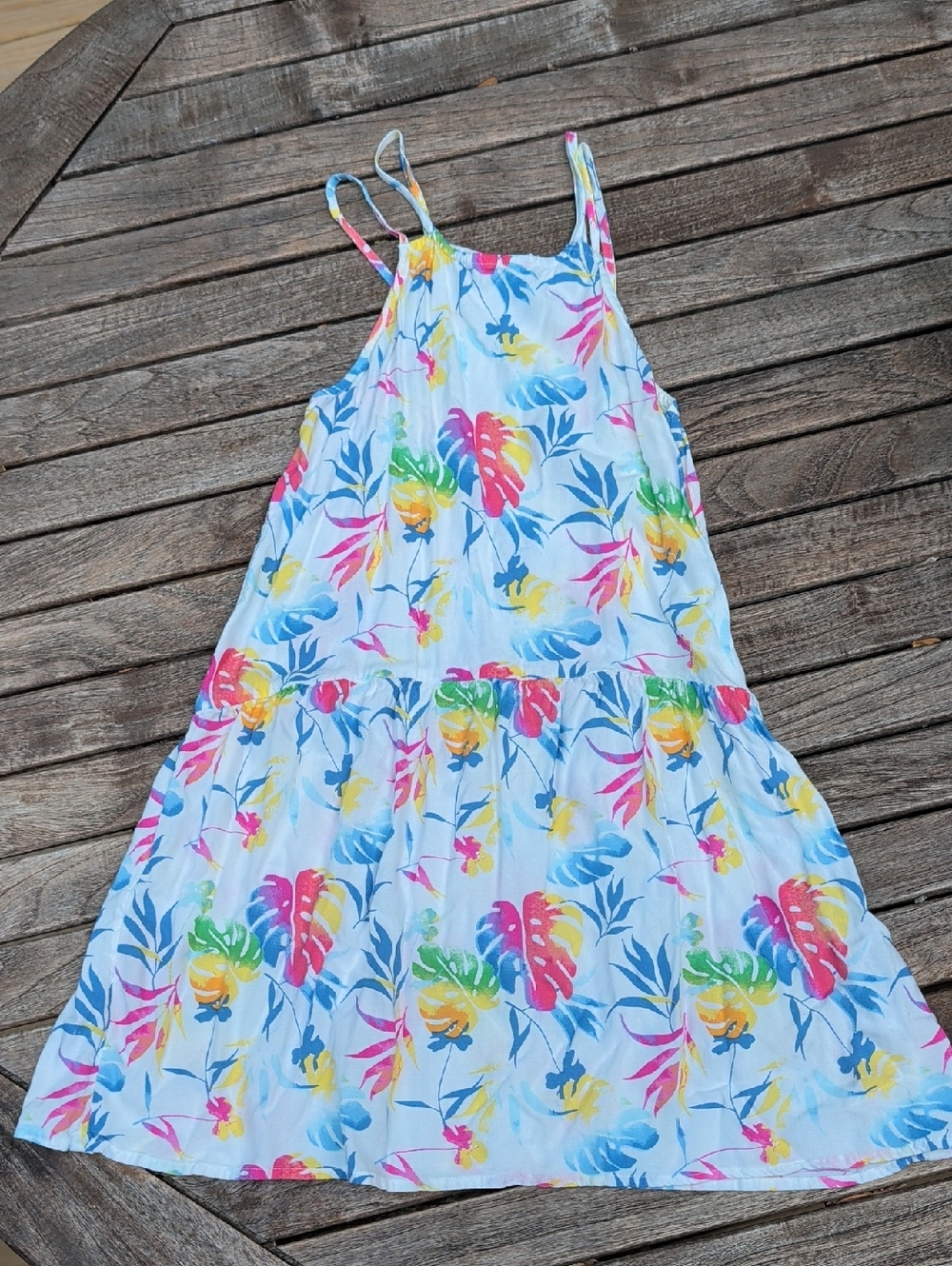 Roxy White Tropical Floral Sundress with Multicolor Leaves